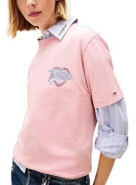 Maglietta Tommy Jeans Heart rosa per donna.