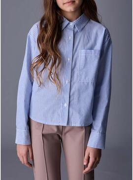 Camicia Mayoral a righe blu con tasca per bambina