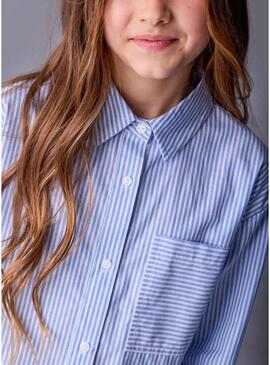 Camicia Mayoral a righe blu con tasca per bambina