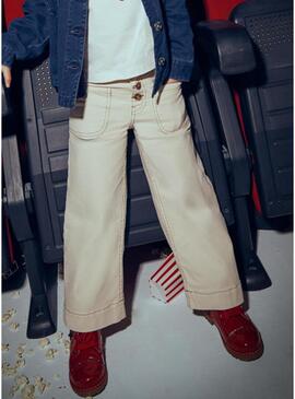 Pantaloni Mayoral in twill beige per bambina