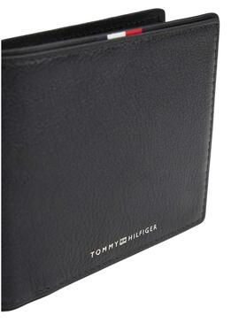 Portafoglio in pelle pieghevole Corporate di Tommy Hilfiger con porta monete nero per uomo.