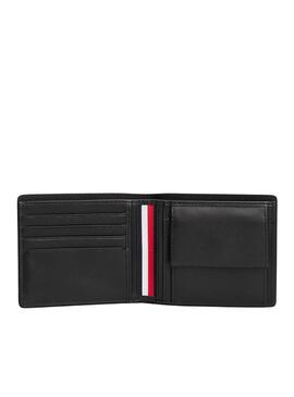 Portafoglio in pelle pieghevole Corporate di Tommy Hilfiger con porta monete nero per uomo.