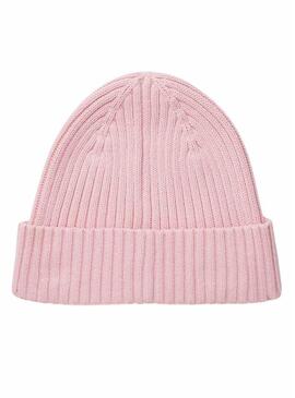 Cappello di maglia Tommy Jeans Heritage con logo rosa per donna.