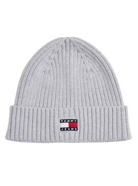 Cappello Tommy Jeans Heritage in maglia grigia con logo per donna.