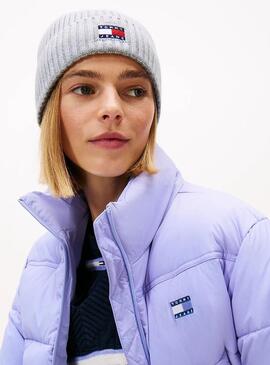 Cappello Tommy Jeans Heritage in maglia grigia con logo per donna.