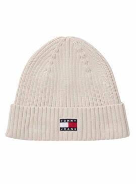 Cappello Tommy Jeans Heritage in maglia beige con logo per donna.