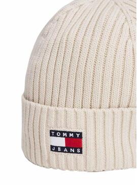 Cappello Tommy Jeans Heritage in maglia beige con logo per donna.