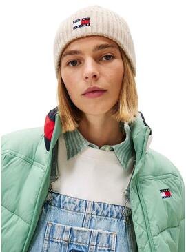 Cappello Tommy Jeans Heritage in maglia beige con logo per donna.