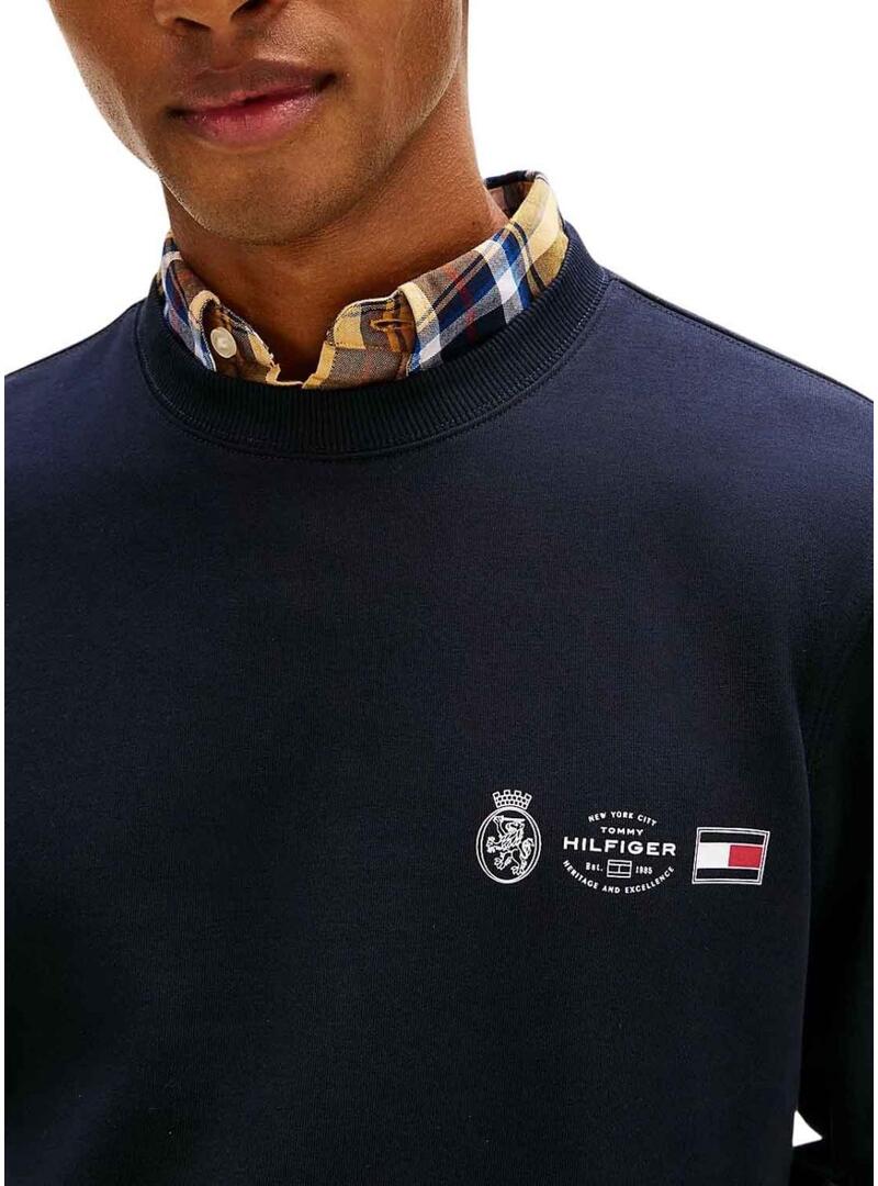 Felpa Tommy Hilfiger Small Crest blu marino per uomo