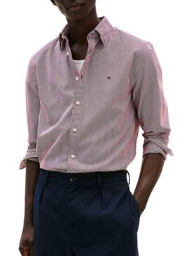 Camicia Tommy Hilfiger in popeline a quadretti bordeaux per uomo