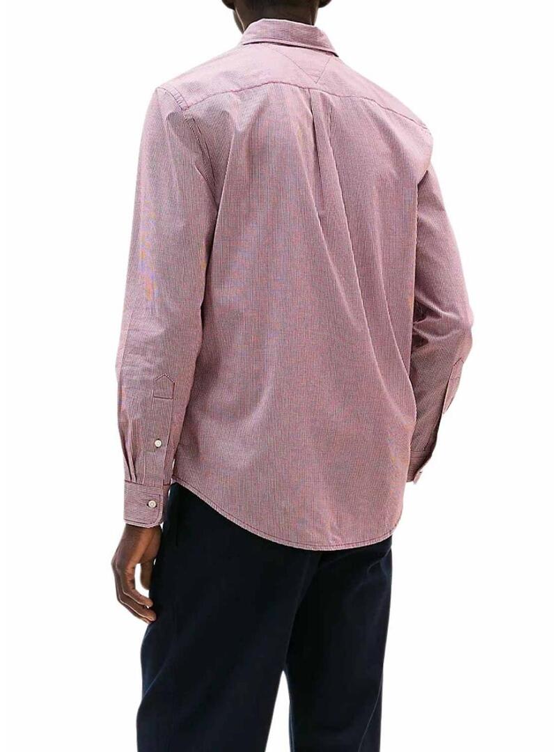 Camicia Tommy Hilfiger in popeline a quadretti bordeaux per uomo