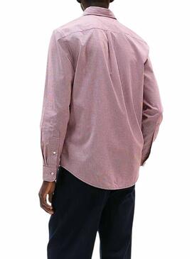 Camicia Tommy Hilfiger in popeline a quadretti bordeaux per uomo