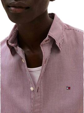 Camicia Tommy Hilfiger in popeline a quadretti bordeaux per uomo