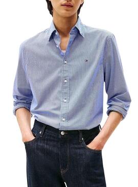 Camicia Tommy Hilfiger in popeline a quadri blu per uomo