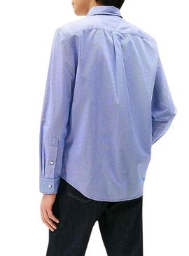 Camicia Tommy Hilfiger in popeline a quadri blu per uomo