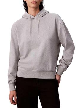 Felpa con cappuccio Calvin Klein grigia con logo per donna.
