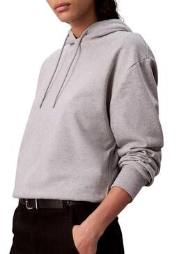 Felpa con cappuccio Calvin Klein grigia con logo per donna.