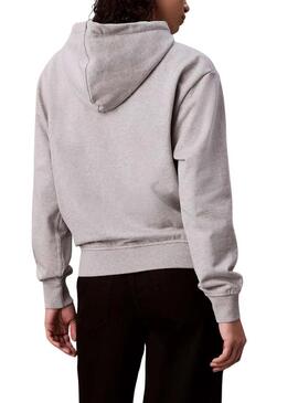 Felpa con cappuccio Calvin Klein grigia con logo per donna.