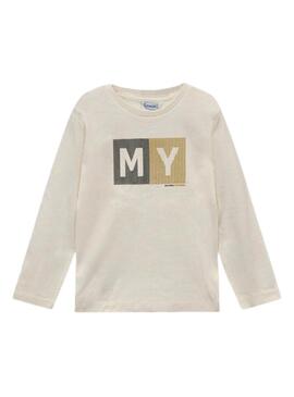 Maglietta Mayoral basic beige con lettere per bambino