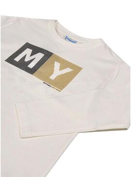 Maglietta Mayoral basic beige con lettere per bambino