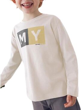 Maglietta Mayoral basic beige con lettere per bambino