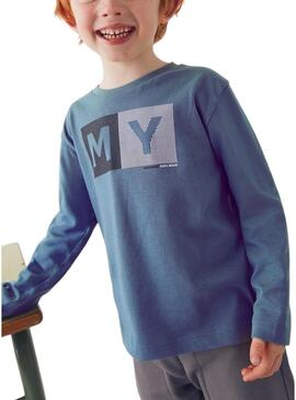 Maglietta Mayoral basic in blu con lettere per bambino
