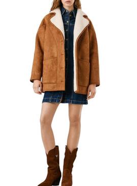 Cappotto Pepe Jeans Teresa cammello con pelliccia per donna