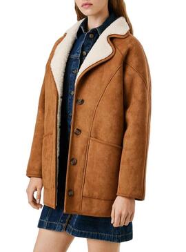 Cappotto Pepe Jeans Teresa cammello con pelliccia per donna