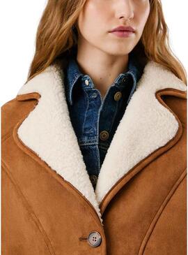 Cappotto Pepe Jeans Teresa cammello con pelliccia per donna