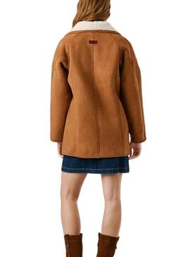 Cappotto Pepe Jeans Teresa cammello con pelliccia per donna