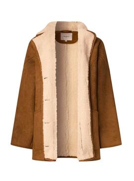 Cappotto Pepe Jeans Teresa cammello con pelliccia per donna