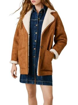 Cappotto Pepe Jeans Teresa cammello con pelliccia per donna
