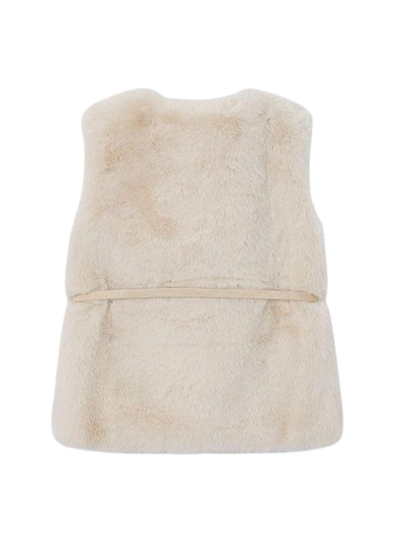 Gilet Mayoral in pelliccia con cintura beige per bambina.