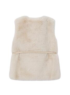 Gilet Mayoral in pelliccia con cintura beige per bambina.