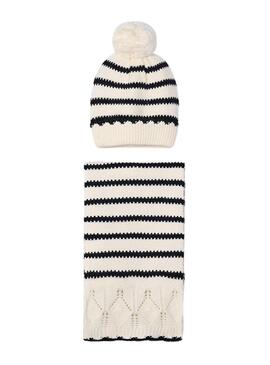 Set Mayoral cappello e sciarpa a righe bianche per bambina