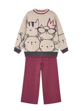Abito pantaloni e maglione Mayoral bordeaux per bambina