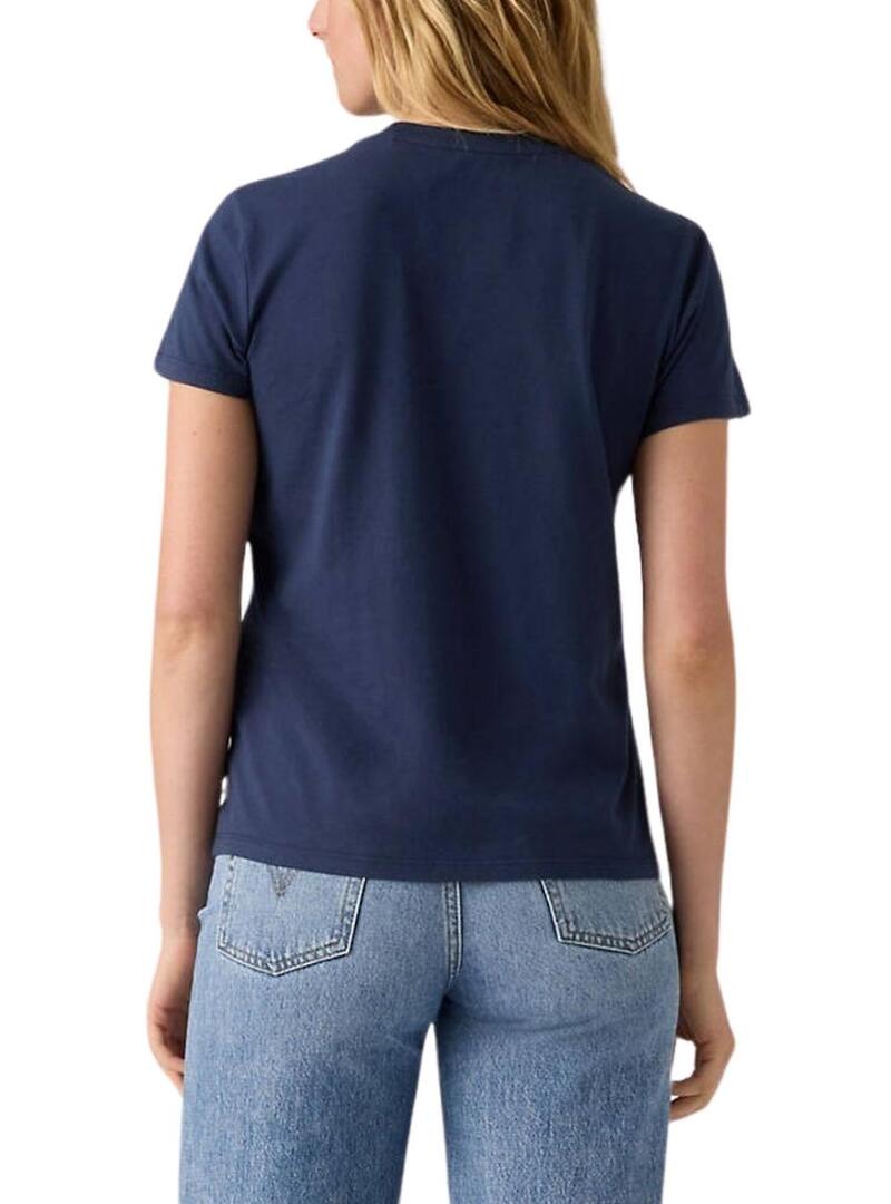 Maglietta Levis Perfect blu con logo e fiori per donna.