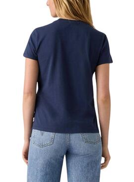 Maglietta Levis Perfect blu con logo e fiori per donna.