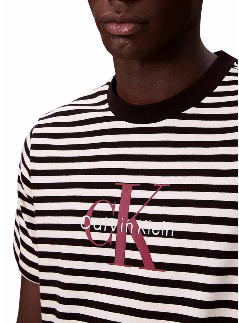 Maglietta Calvin Klein con stampa monologo a righe nere per uomo