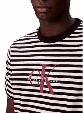 Maglietta Calvin Klein con stampa monologo a righe nere per uomo