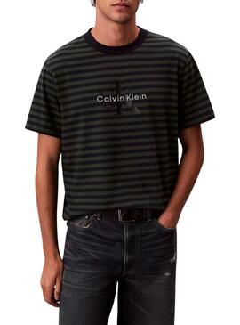 Maglietta Calvin Klein con monologo a strisce verdi stampato per uomo