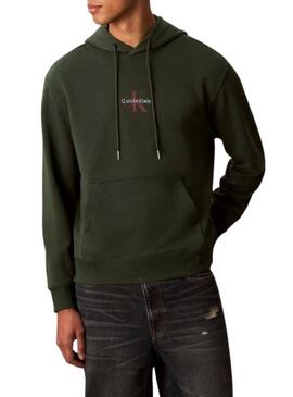 Felpa Calvin Klein Micro Monologo con cappuccio verde per uomo