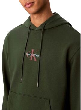 Felpa Calvin Klein Micro Monologo con cappuccio verde per uomo