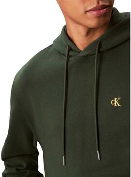 Felpa Calvin Klein Monogram con cappuccio verde per uomo