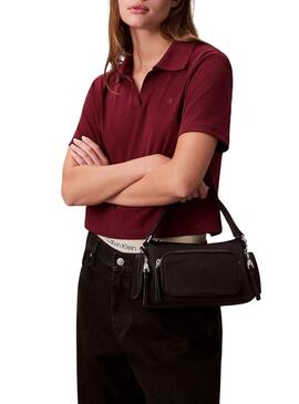 Borsa Calvin Klein tasche in nylon nero satinato per donna