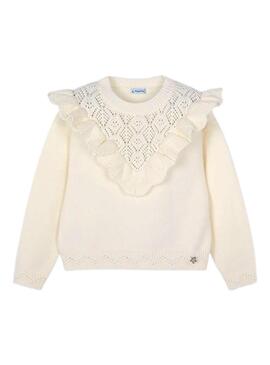 Maglia Mayoral a maglia traforata beige per bambina