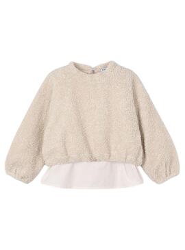 Felpa Mayoral combinata con sherpa beige per bambina