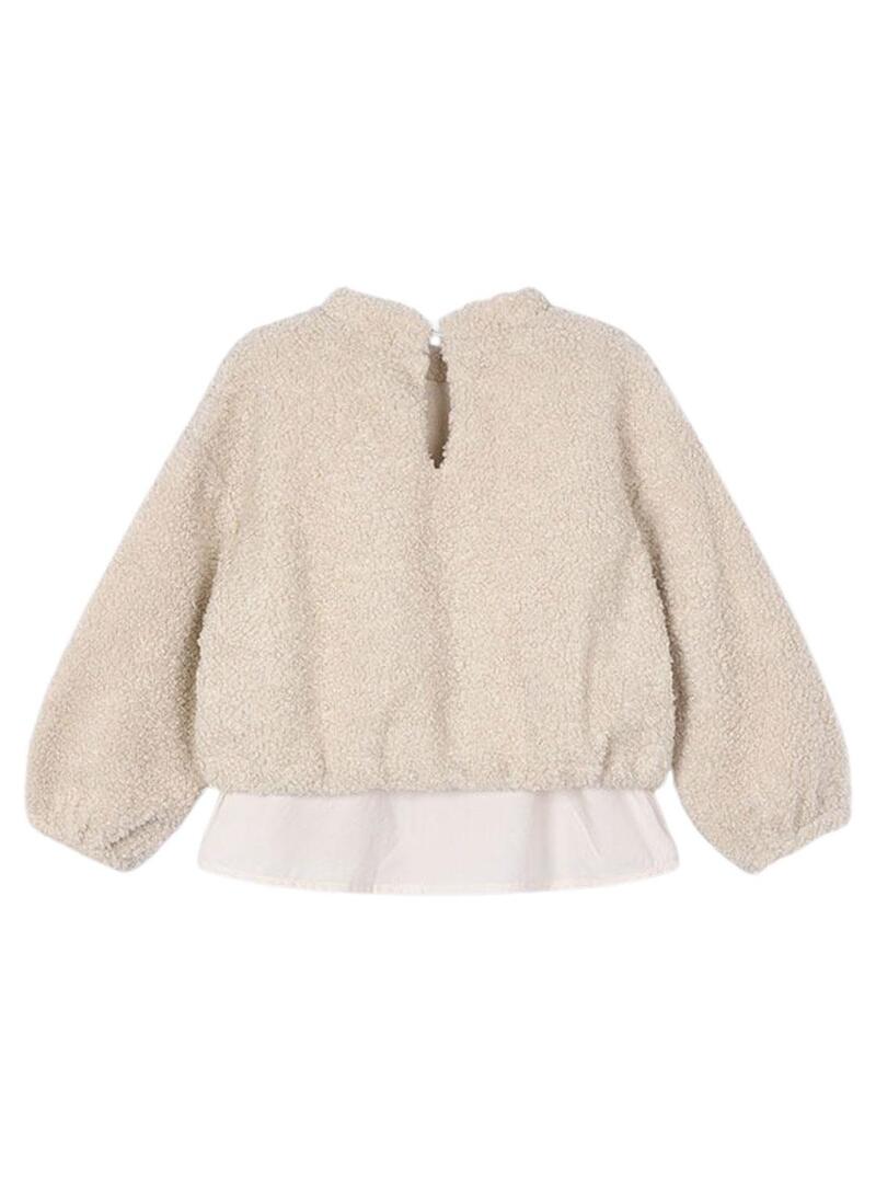 Felpa Mayoral combinata con sherpa beige per bambina