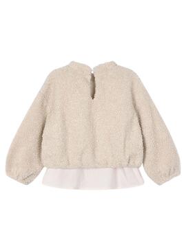Felpa Mayoral combinata con sherpa beige per bambina