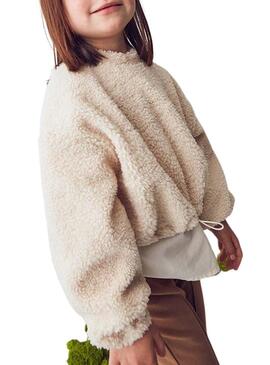 Felpa Mayoral combinata con sherpa beige per bambina
